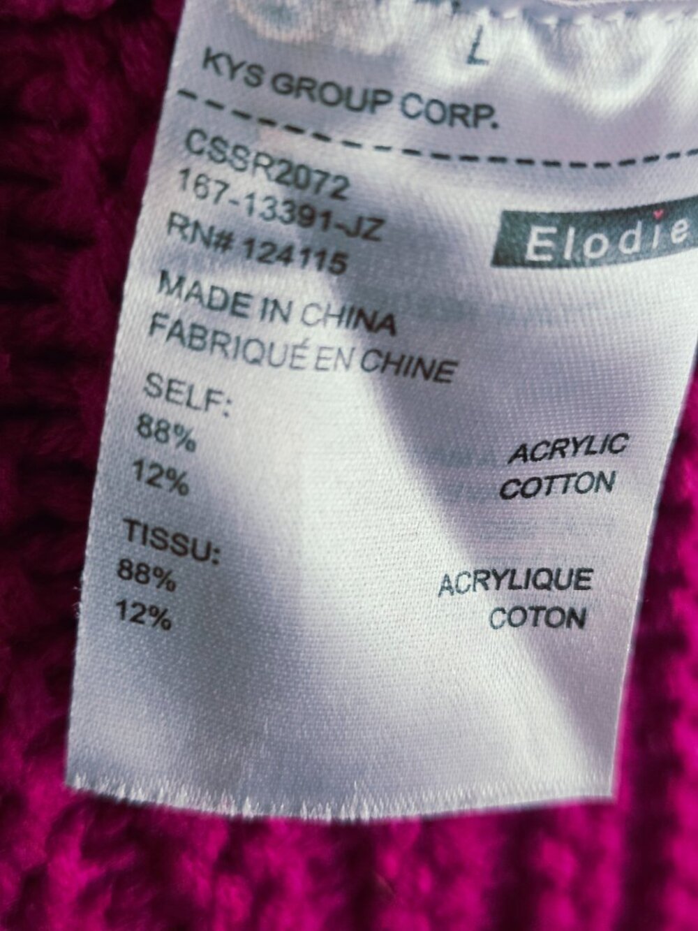 Elodie Magenta Chunky Sweater Size Large - Picture 8 of 8